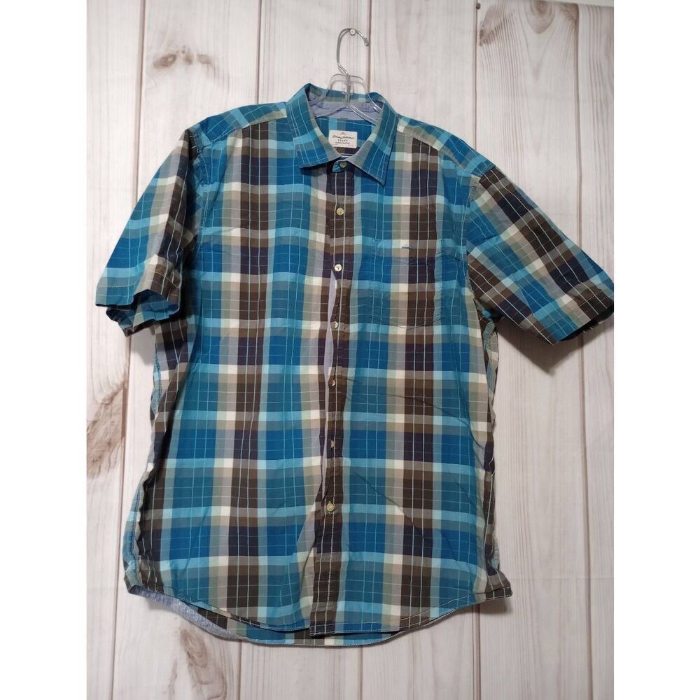 Tommy Bahama Jeans Island Modern Fit Mens Plaid Short Sleeve Button Up Shirt L